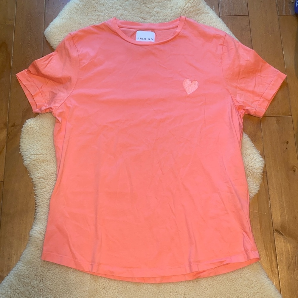 Inimigo classic embroidery heart T-shirt, organic cotton, salmon pink, men’s L